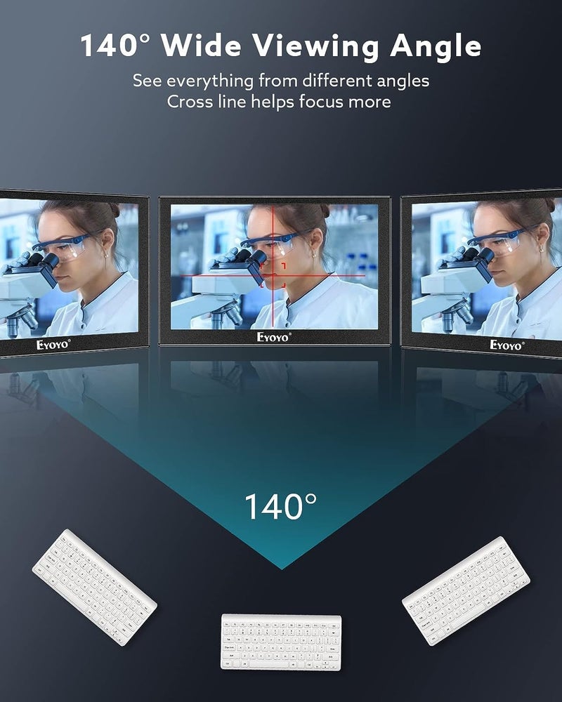EYOYO شاشة 5 بوصة، 800x480 شاشة LCD TFT صغيرة لمراقبة الفيديو مع فتحة برغي 1/4 مع مدخل فيديو HDMI/VGA/AV للسيارة PC DVD DVR CCD DSLR-زاوية عرض واسعة 140° هيكل معدني - Image 4